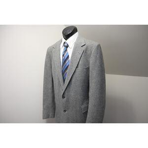 VTG Tweed Gray Herringbone Wool Woven Blazer Sports Jacket Mens Slim 42 L